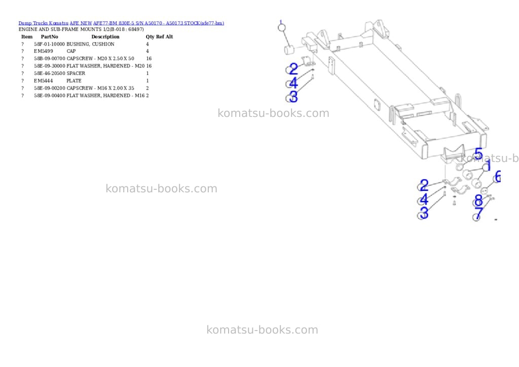 Komatsu AFE77-BM 830E-5 S/N A50170 - A50173 STOCK Parts catalog cover Page 9