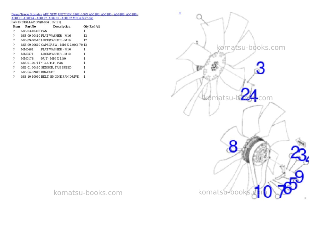 Komatsu AFE77-BN 830E-5 S/N A50183, A50185 - A50186, A50188 - A50191, A50194 - A50197, A50201 - A50202 MRL Parts catalog cover Page 2