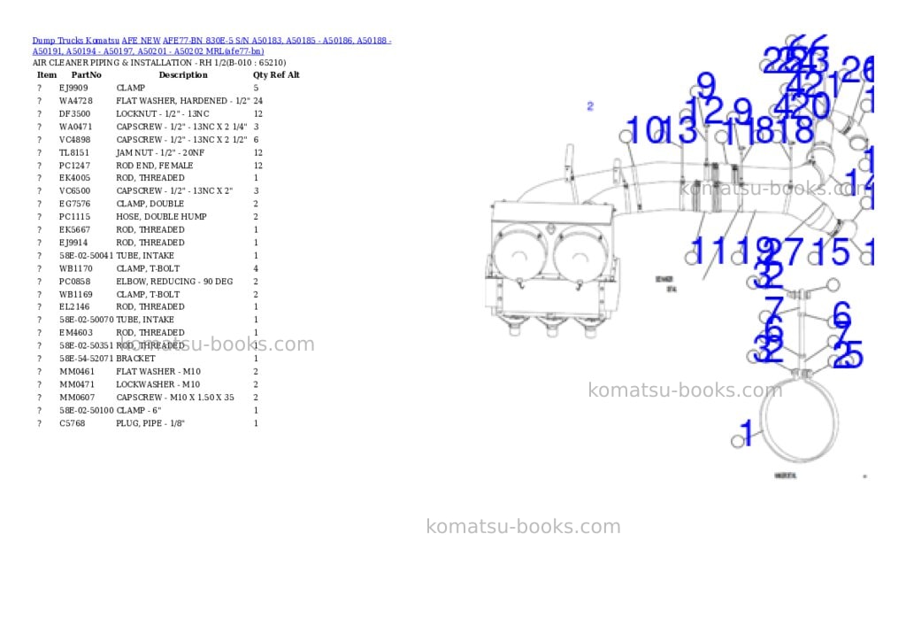Komatsu AFE77-BN 830E-5 S/N A50183, A50185 - A50186, A50188 - A50191, A50194 - A50197, A50201 - A50202 MRL Parts catalog cover Page 5