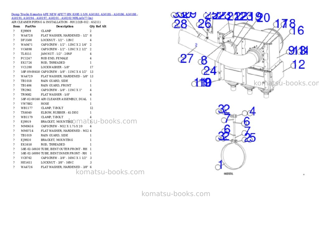 Komatsu AFE77-BN 830E-5 S/N A50183, A50185 - A50186, A50188 - A50191, A50194 - A50197, A50201 - A50202 MRL Parts catalog cover Page 6