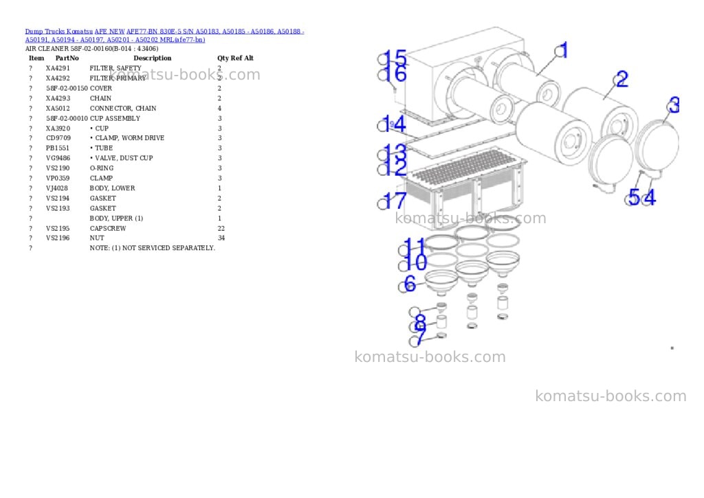 Komatsu AFE77-BN 830E-5 S/N A50183, A50185 - A50186, A50188 - A50191, A50194 - A50197, A50201 - A50202 MRL Parts catalog cover Page 7