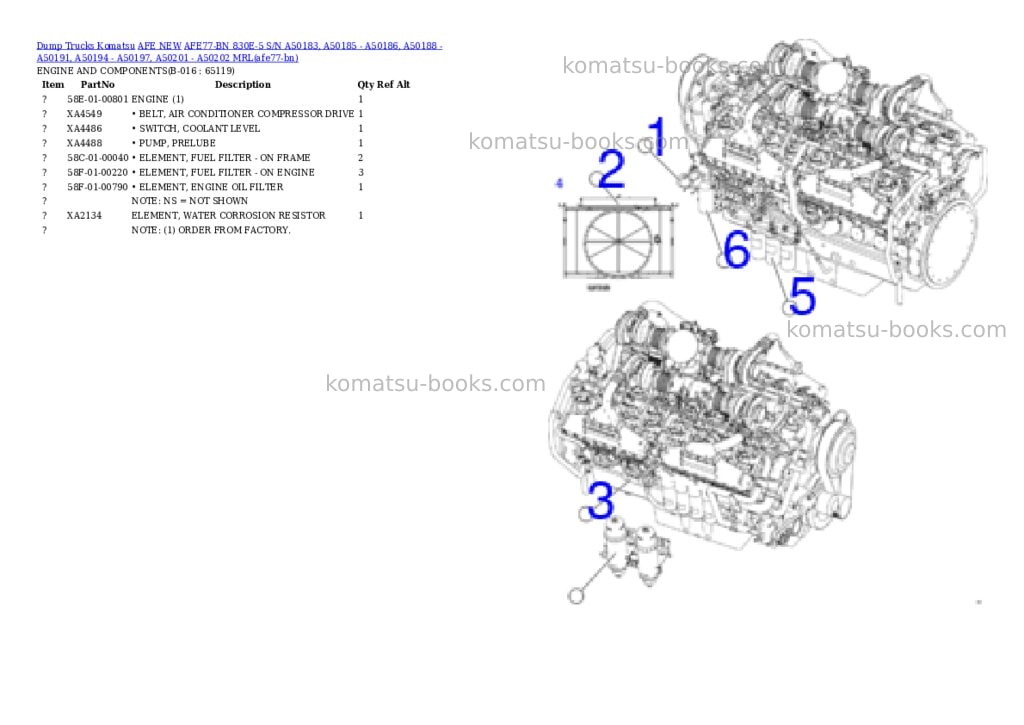 Komatsu AFE77-BN 830E-5 S/N A50183, A50185 - A50186, A50188 - A50191, A50194 - A50197, A50201 - A50202 MRL Parts catalog cover Page 8