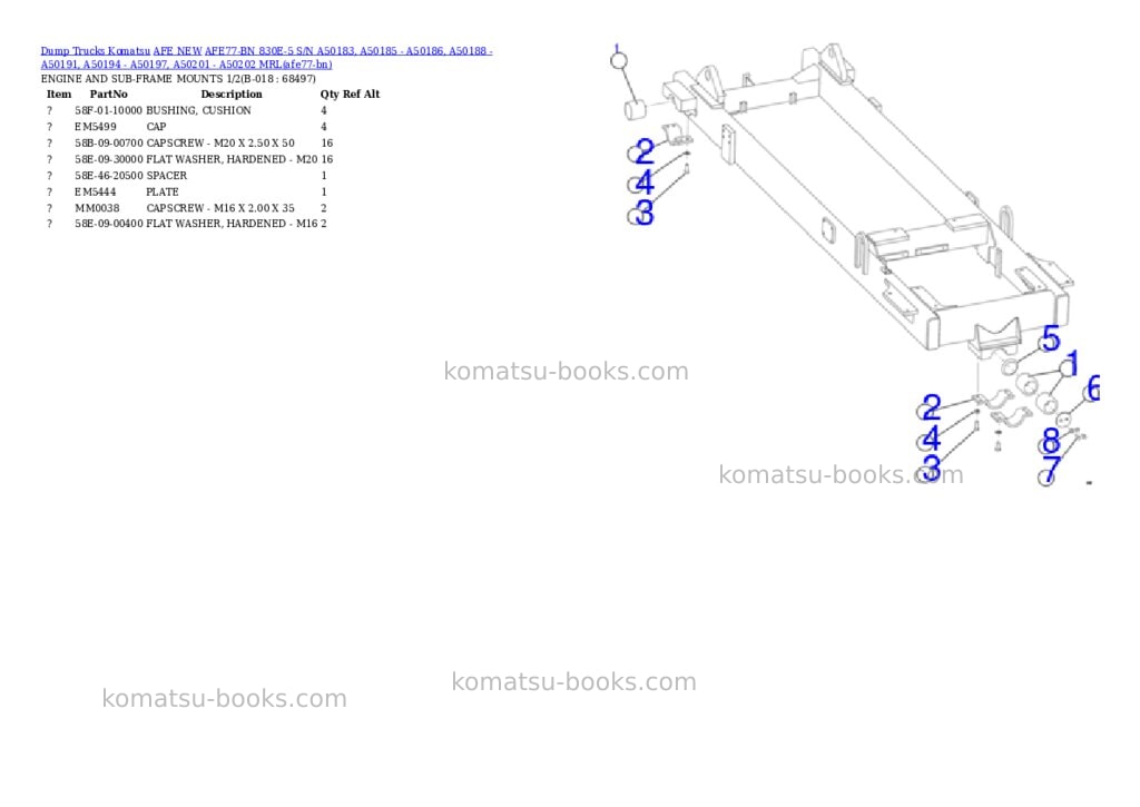 Komatsu AFE77-BN 830E-5 S/N A50183, A50185 - A50186, A50188 - A50191, A50194 - A50197, A50201 - A50202 MRL Parts catalog cover Page 9