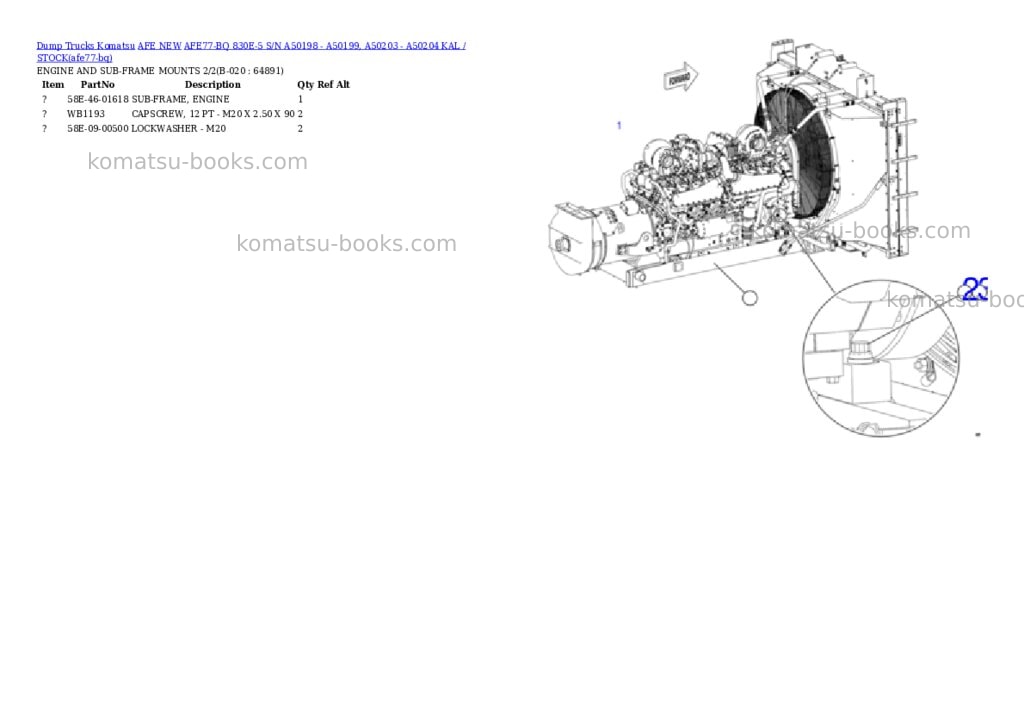 Komatsu AFE77-BQ 830E-5 S/N A50198 - A50199, A50203 - A50204 KAL / STOCK Parts catalog cover Page 10 Komatsu AFE77-BQ 830E-5 S/N A50198 - A50199, A50203 - A50204 KAL / STOCK Parts catalog cover Page 10