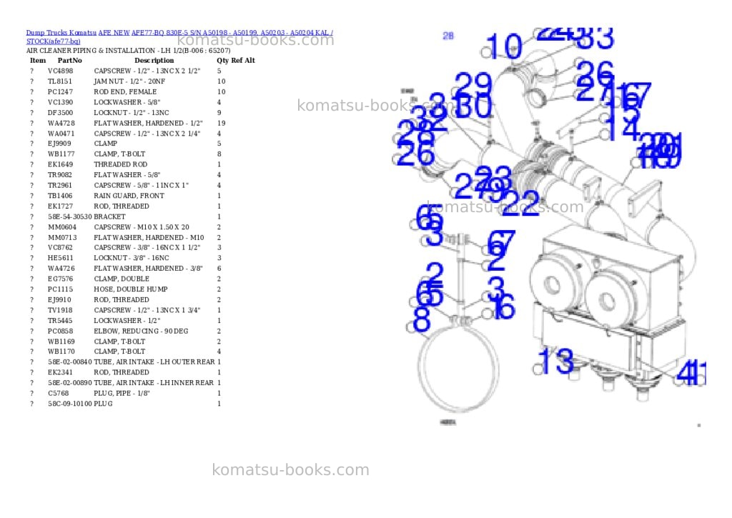 Komatsu AFE77-BQ 830E-5 S/N A50198 - A50199, A50203 - A50204 KAL / STOCK Parts catalog cover Page 3 Komatsu AFE77-BQ 830E-5 S/N A50198 - A50199, A50203 - A50204 KAL / STOCK Parts catalog cover Page 3