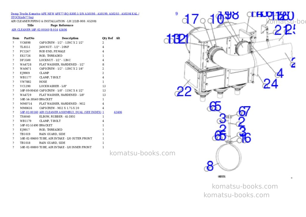 Komatsu AFE77-BQ 830E-5 S/N A50198 - A50199, A50203 - A50204 KAL / STOCK Parts catalog cover Page 4 Komatsu AFE77-BQ 830E-5 S/N A50198 - A50199, A50203 - A50204 KAL / STOCK Parts catalog cover Page 4