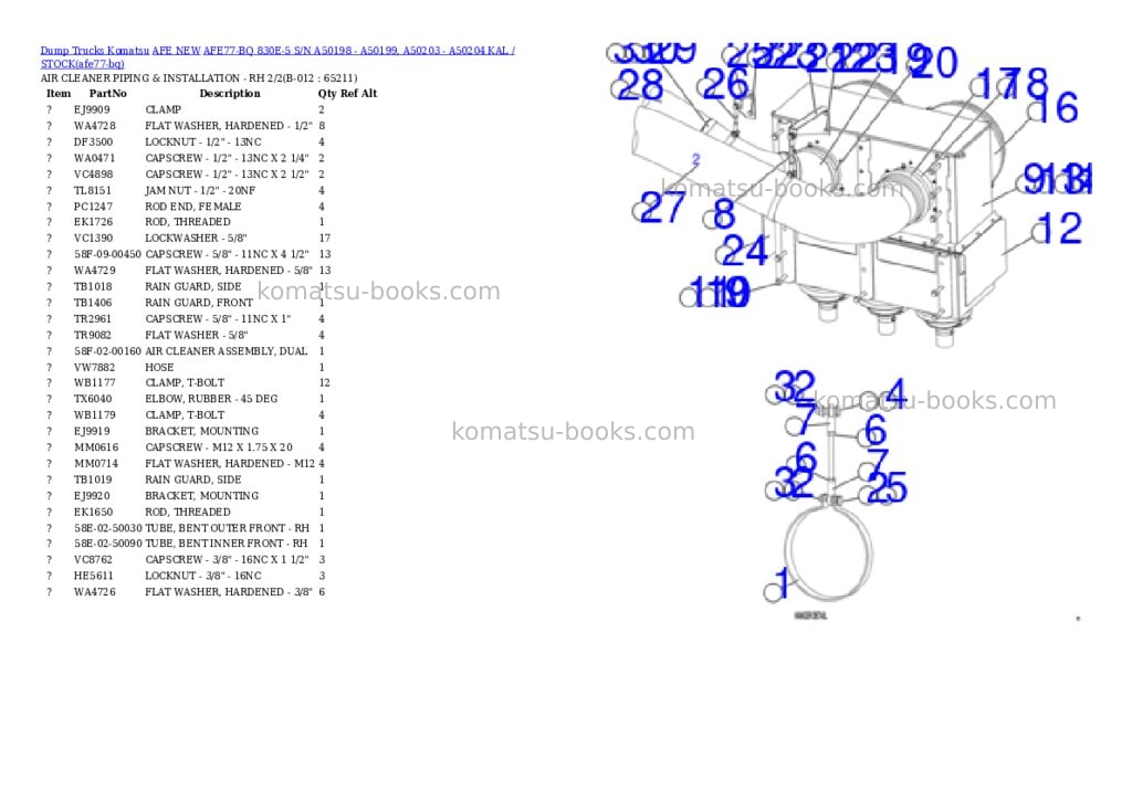 Komatsu AFE77-BQ 830E-5 S/N A50198 - A50199, A50203 - A50204 KAL / STOCK Parts catalog cover Page 6 Komatsu AFE77-BQ 830E-5 S/N A50198 - A50199, A50203 - A50204 KAL / STOCK Parts catalog cover Page 6