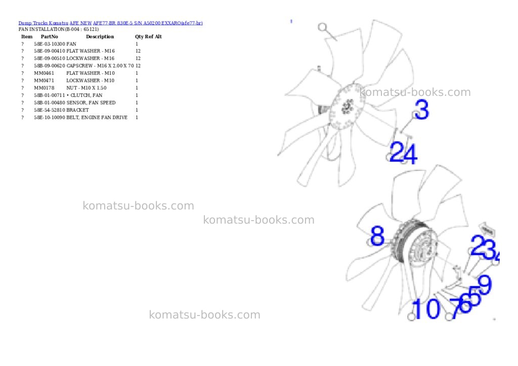 Komatsu AFE77-BR 830E-5 S/N A50200 EXXARO Parts catalog cover Page 2 Komatsu AFE77-BR 830E-5 S/N A50200 EXXARO Parts catalog cover Page 2