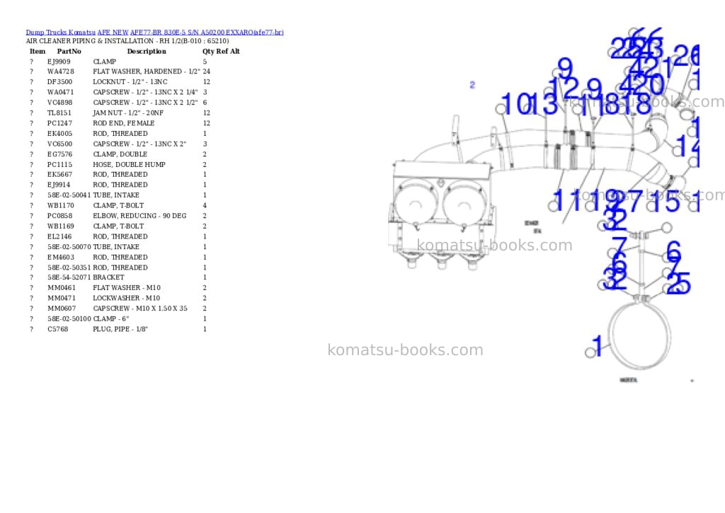 Komatsu AFE77-BR 830E-5 S/N A50200 EXXARO Parts catalog cover Page 5 Komatsu AFE77-BR 830E-5 S/N A50200 EXXARO Parts catalog cover Page 5