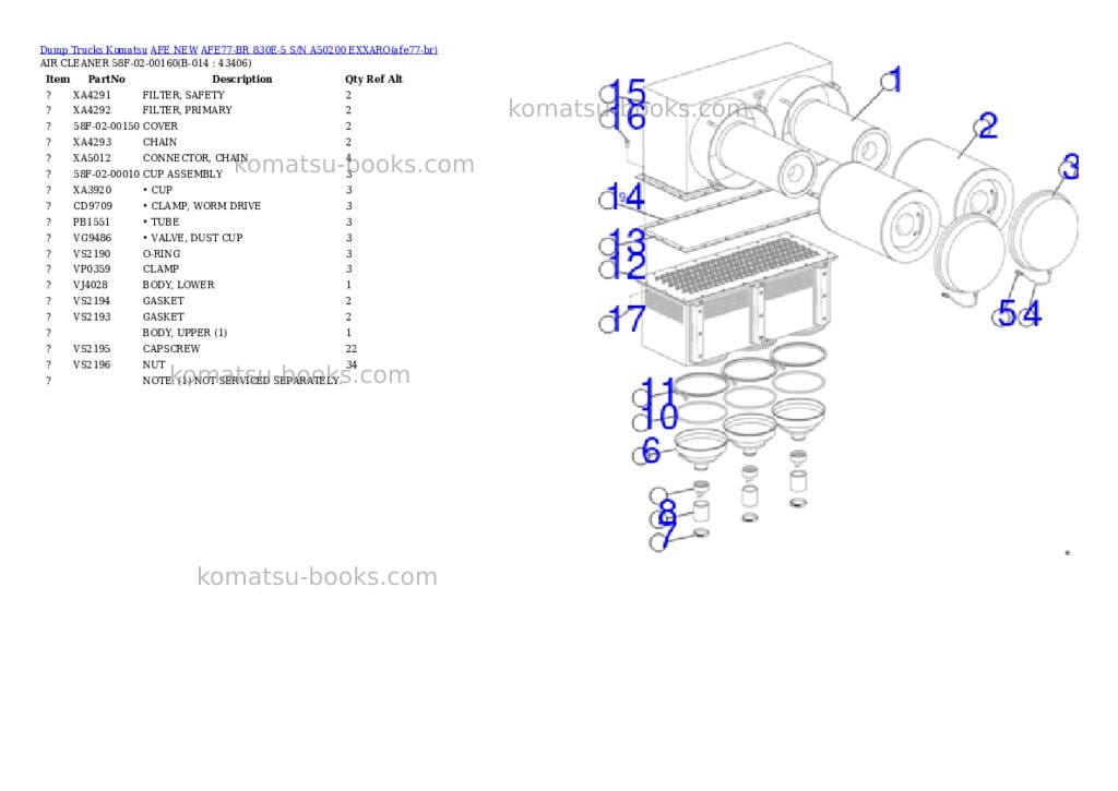 Komatsu AFE77-BR 830E-5 S/N A50200 EXXARO Parts catalog cover Page 7 Komatsu AFE77-BR 830E-5 S/N A50200 EXXARO Parts catalog cover Page 7