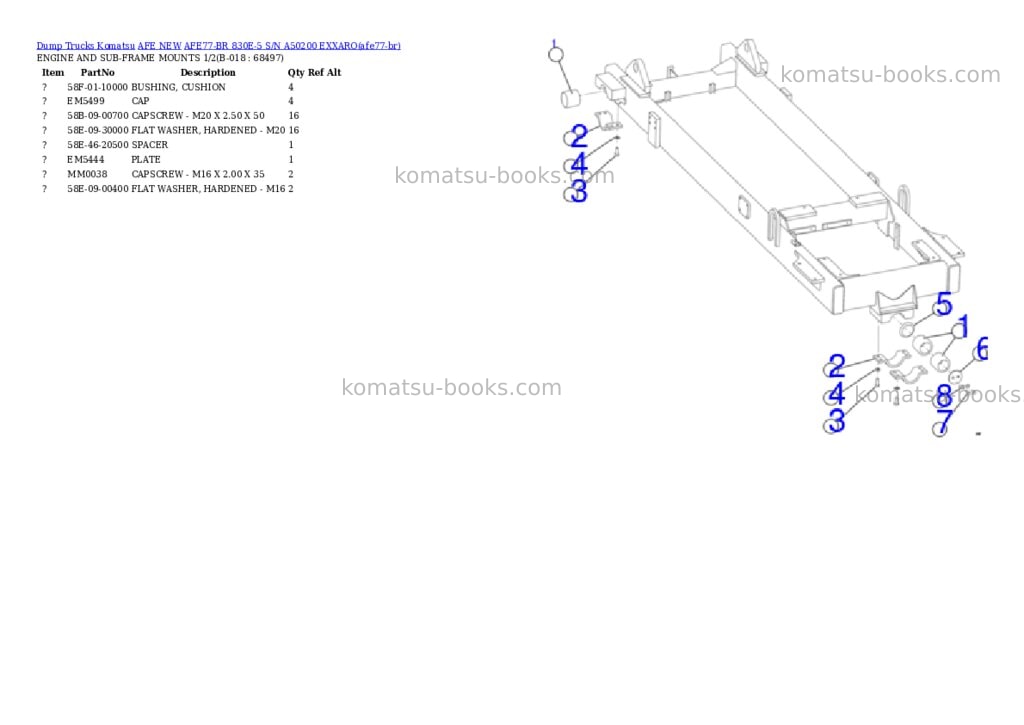 Komatsu AFE77-BR 830E-5 S/N A50200 EXXARO Parts catalog cover Page 9 Komatsu AFE77-BR 830E-5 S/N A50200 EXXARO Parts catalog cover Page 9