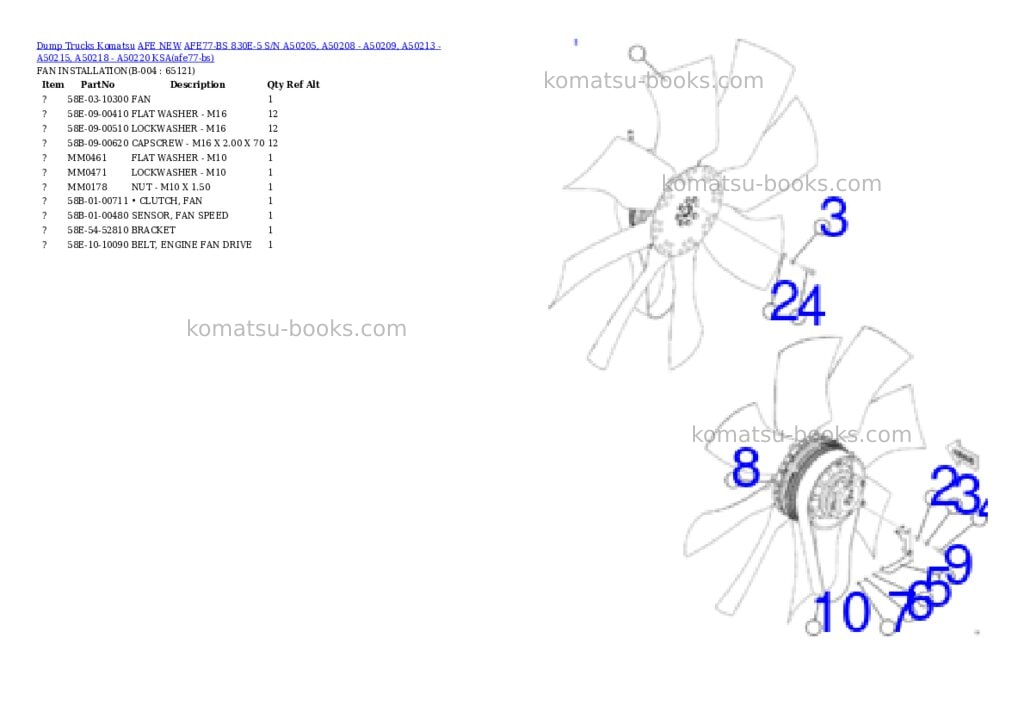 Komatsu AFE77-BS 830E-5 S/N A50205, A50208 - A50209, A50213 - A50215, A50218 - A50220 KSA Parts catalog cover Page 2 Komatsu AFE77-BS 830E-5 S/N A50205, A50208 - A50209, A50213 - A50215, A50218 - A50220 KSA Parts catalog cover Page 2
