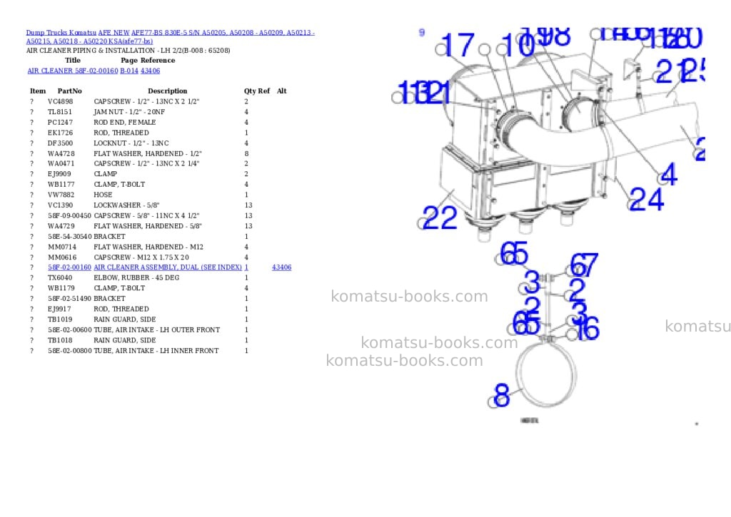 Komatsu AFE77-BS 830E-5 S/N A50205, A50208 - A50209, A50213 - A50215, A50218 - A50220 KSA Parts catalog cover Page 4 Komatsu AFE77-BS 830E-5 S/N A50205, A50208 - A50209, A50213 - A50215, A50218 - A50220 KSA Parts catalog cover Page 4