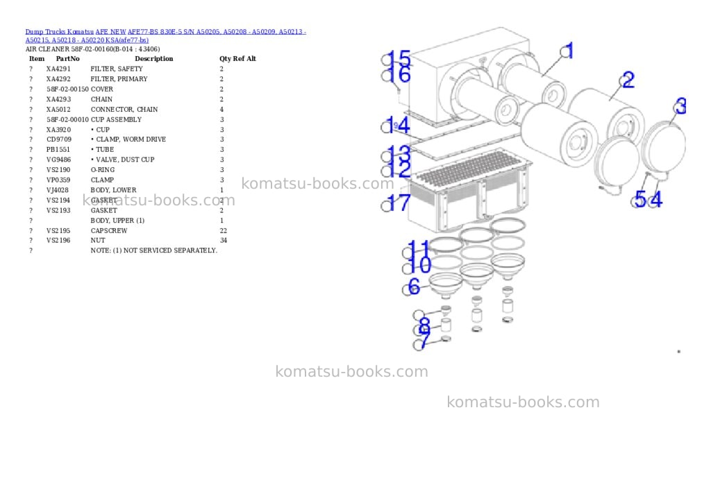 Komatsu AFE77-BS 830E-5 S/N A50205, A50208 - A50209, A50213 - A50215, A50218 - A50220 KSA Parts catalog cover Page 7 Komatsu AFE77-BS 830E-5 S/N A50205, A50208 - A50209, A50213 - A50215, A50218 - A50220 KSA Parts catalog cover Page 7