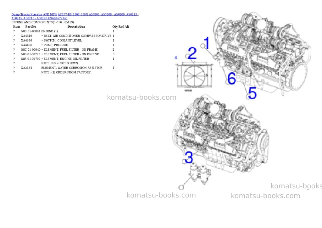 Komatsu AFE77-BS 830E-5 S/N A50205, A50208 - A50209, A50213 - A50215, A50218 - A50220 KSA Parts catalog cover Page 8 Komatsu AFE77-BS 830E-5 S/N A50205, A50208 - A50209, A50213 - A50215, A50218 - A50220 KSA Parts catalog cover Page 8