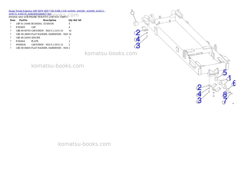 Komatsu AFE77-BS 830E-5 S/N A50205, A50208 - A50209, A50213 - A50215, A50218 - A50220 KSA Parts catalog cover Page 9 Komatsu AFE77-BS 830E-5 S/N A50205, A50208 - A50209, A50213 - A50215, A50218 - A50220 KSA Parts catalog cover Page 9