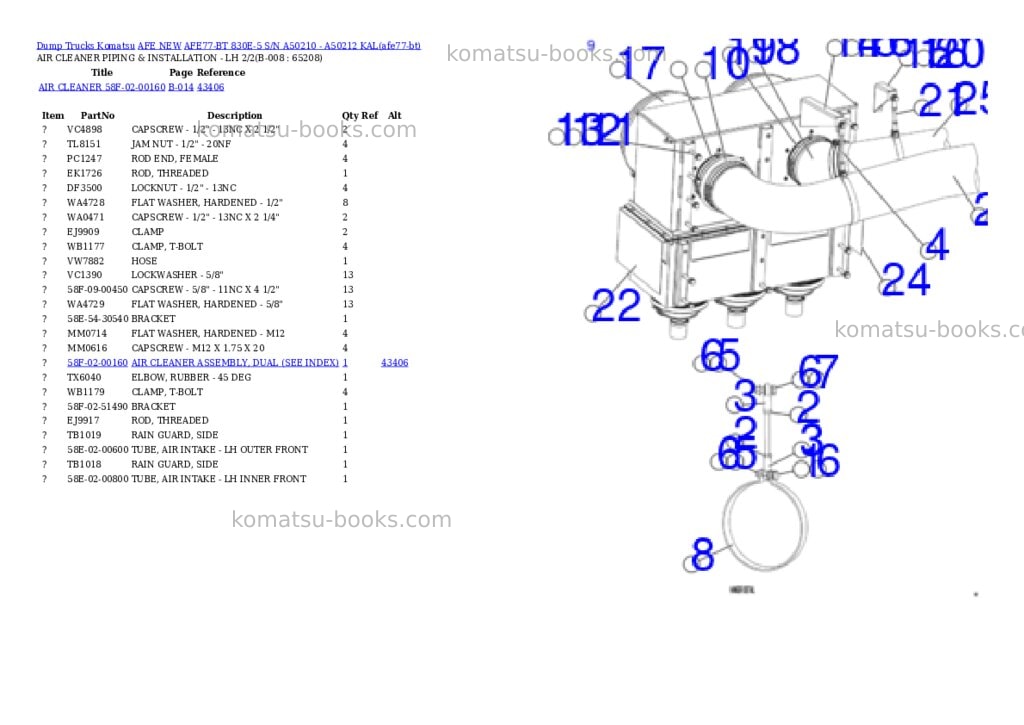 Komatsu AFE77-BT 830E-5 S/N A50210 - A50212 KAL Parts catalog cover Page 2