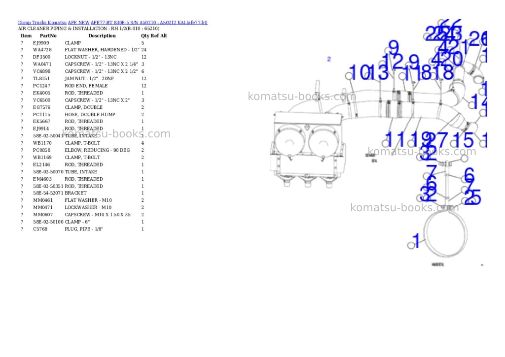 Komatsu AFE77-BT 830E-5 S/N A50210 - A50212 KAL Parts catalog cover Page 3