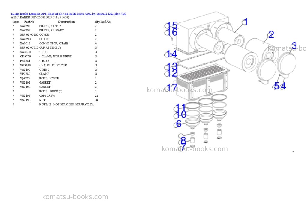 Komatsu AFE77-BT 830E-5 S/N A50210 - A50212 KAL Parts catalog cover Page 5