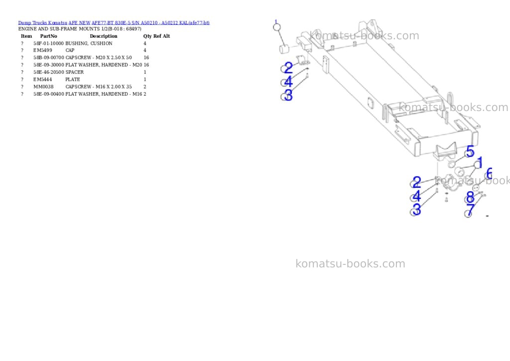 Komatsu AFE77-BT 830E-5 S/N A50210 - A50212 KAL Parts catalog cover Page 7
