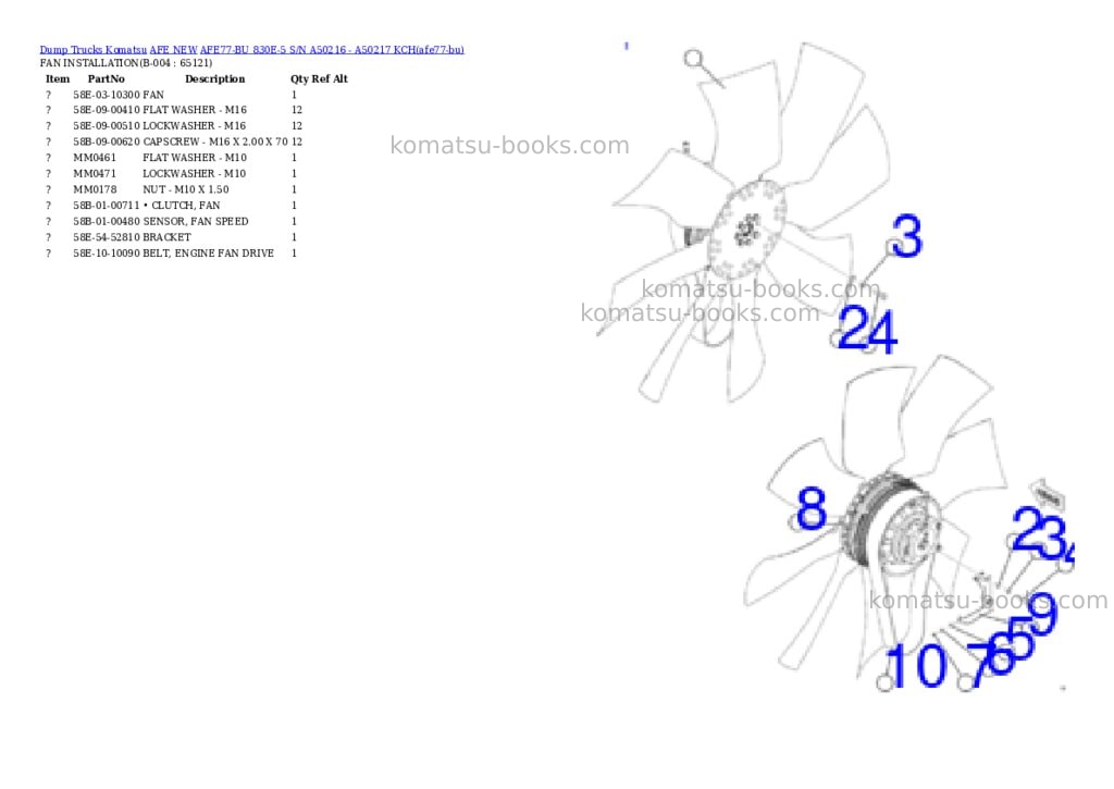 Komatsu AFE77-BU 830E-5 S/N A50216 - A50217 KCH Parts catalog cover Page 2