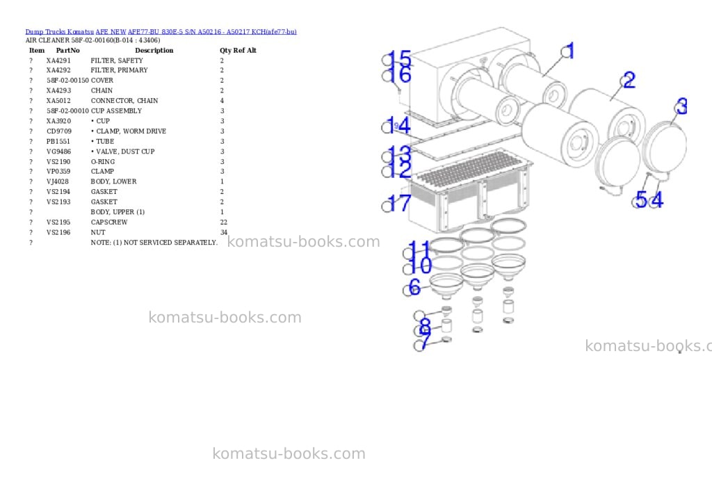 Komatsu AFE77-BU 830E-5 S/N A50216 - A50217 KCH Parts catalog cover Page 7