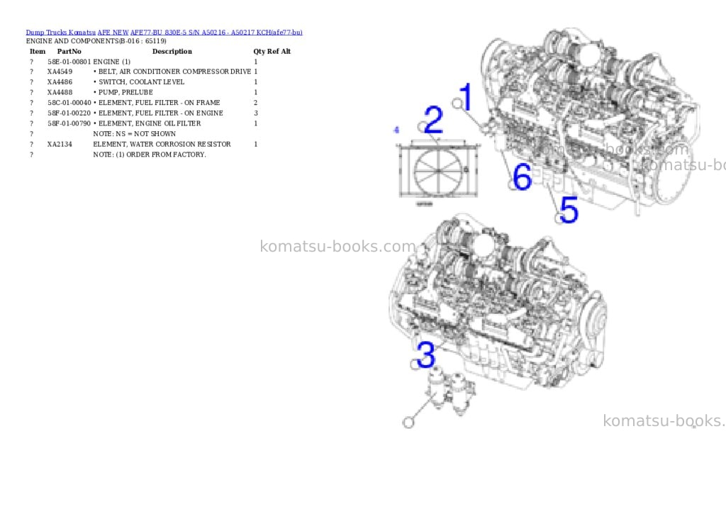 Komatsu AFE77-BU 830E-5 S/N A50216 - A50217 KCH Parts catalog cover Page 8