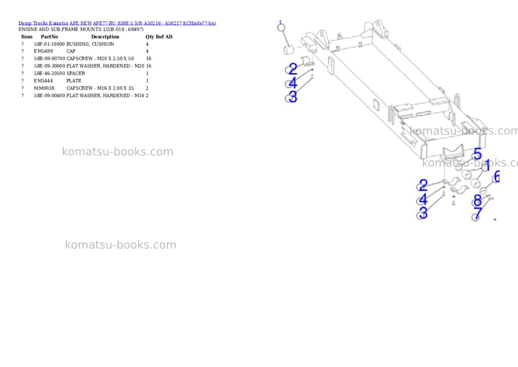 Komatsu AFE77-BU 830E-5 S/N A50216 - A50217 KCH Parts catalog cover Page 9