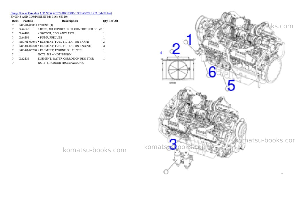 Komatsu AFE77-BW 830E-5 S/N A50223 KCH Parts catalog cover Page 8 Komatsu AFE77-BW 830E-5 S/N A50223 KCH Parts catalog cover Page 8