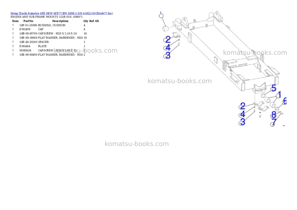 Komatsu AFE77-BW 830E-5 S/N A50223 KCH Parts catalog cover Page 9 Komatsu AFE77-BW 830E-5 S/N A50223 KCH Parts catalog cover Page 9