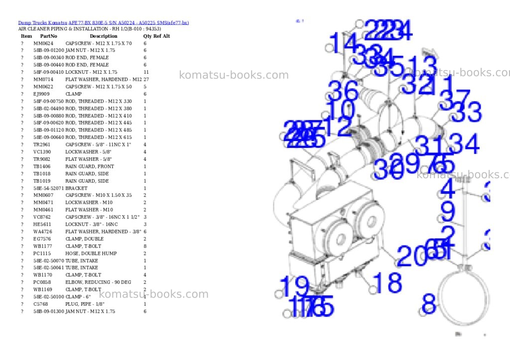 Komatsu AFE77-BX 830E-5 S/N A50224 - A50225 SMS Parts catalog cover Page 5 Komatsu AFE77-BX 830E-5 S/N A50224 - A50225 SMS Parts catalog cover Page 5