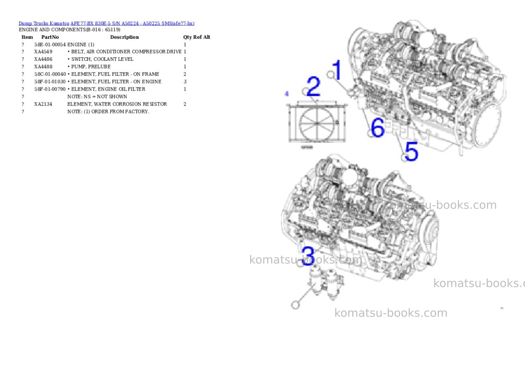Komatsu AFE77-BX 830E-5 S/N A50224 - A50225 SMS Parts catalog cover Page 8 Komatsu AFE77-BX 830E-5 S/N A50224 - A50225 SMS Parts catalog cover Page 8