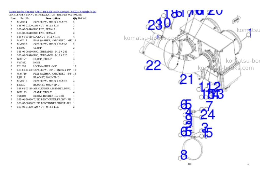 Komatsu AFE77-BY 830E-5 S/N A50226 - A50227 RMS Parts catalog cover Page 6