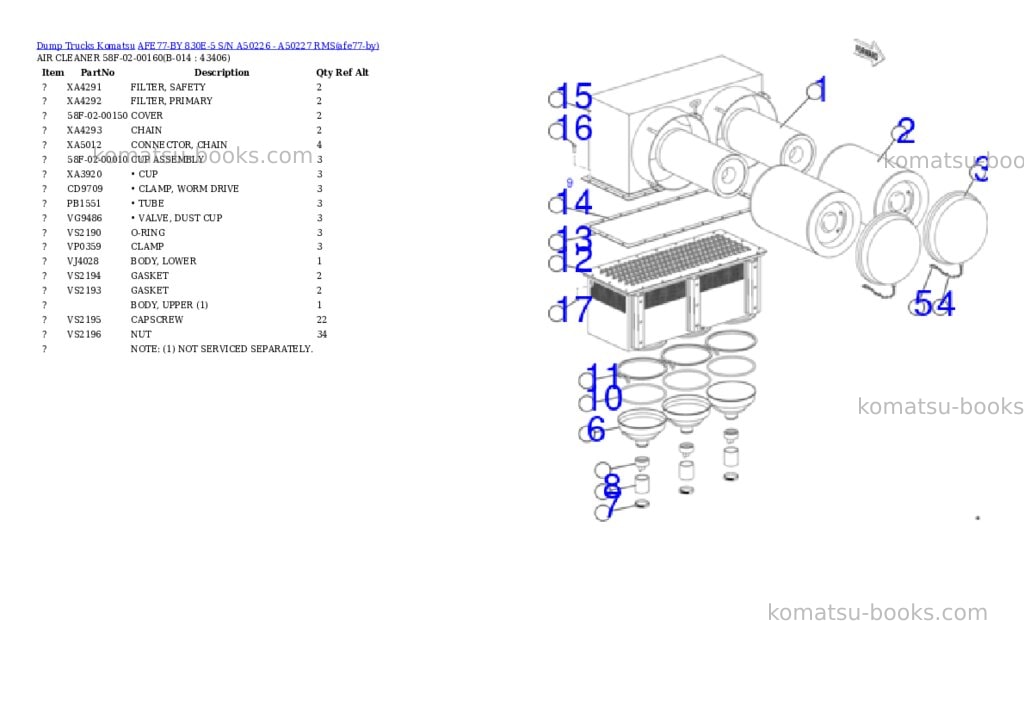 Komatsu AFE77-BY 830E-5 S/N A50226 - A50227 RMS Parts catalog cover Page 7