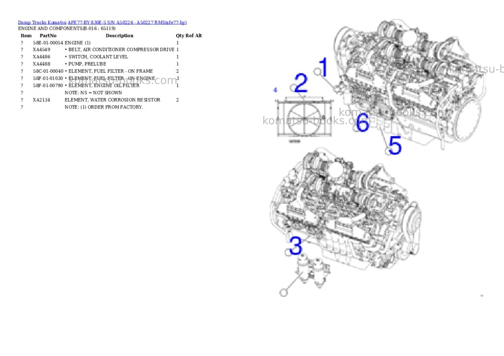 Komatsu AFE77-BY 830E-5 S/N A50226 - A50227 RMS Parts catalog cover Page 8