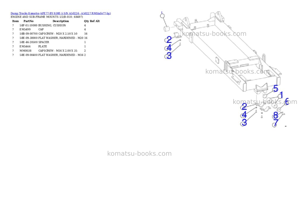 Komatsu AFE77-BY 830E-5 S/N A50226 - A50227 RMS Parts catalog cover Page 9