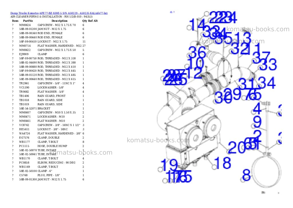 Komatsu AFE77-BZ 830E-5 S/N A50229 - A50235 KAL Parts catalog cover Page 5 Komatsu AFE77-BZ 830E-5 S/N A50229 - A50235 KAL Parts catalog cover Page 5