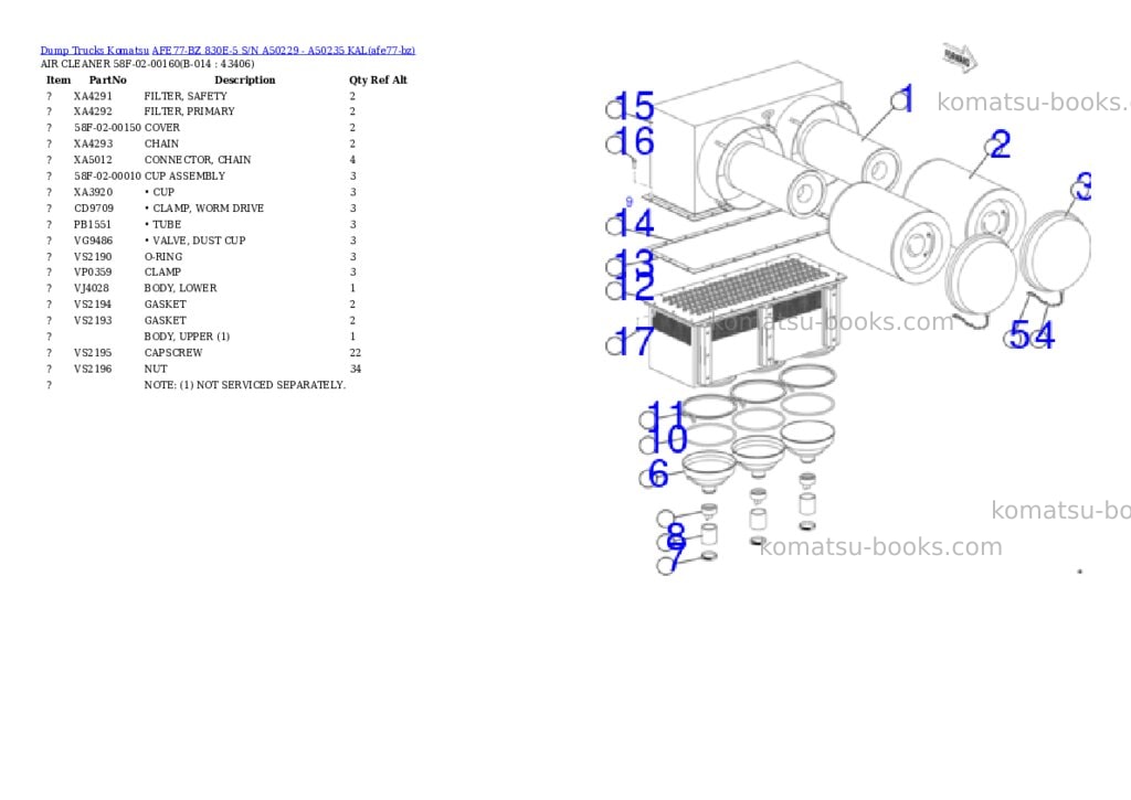 Komatsu AFE77-BZ 830E-5 S/N A50229 - A50235 KAL Parts catalog cover Page 7 Komatsu AFE77-BZ 830E-5 S/N A50229 - A50235 KAL Parts catalog cover Page 7