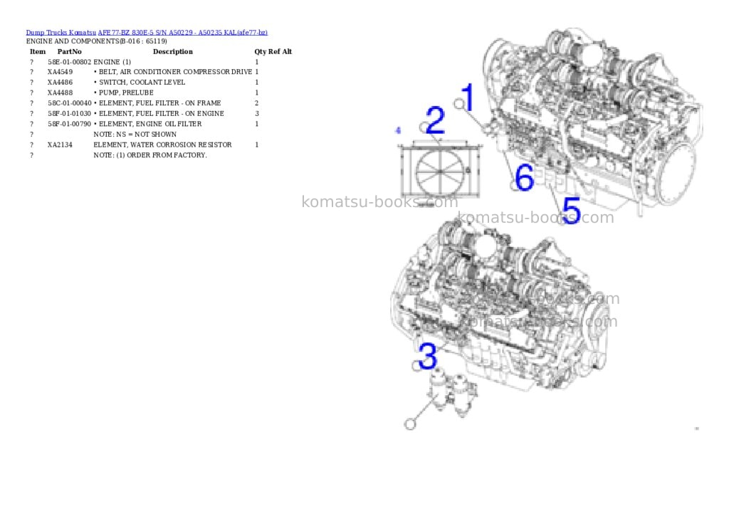 Komatsu AFE77-BZ 830E-5 S/N A50229 - A50235 KAL Parts catalog cover Page 8 Komatsu AFE77-BZ 830E-5 S/N A50229 - A50235 KAL Parts catalog cover Page 8