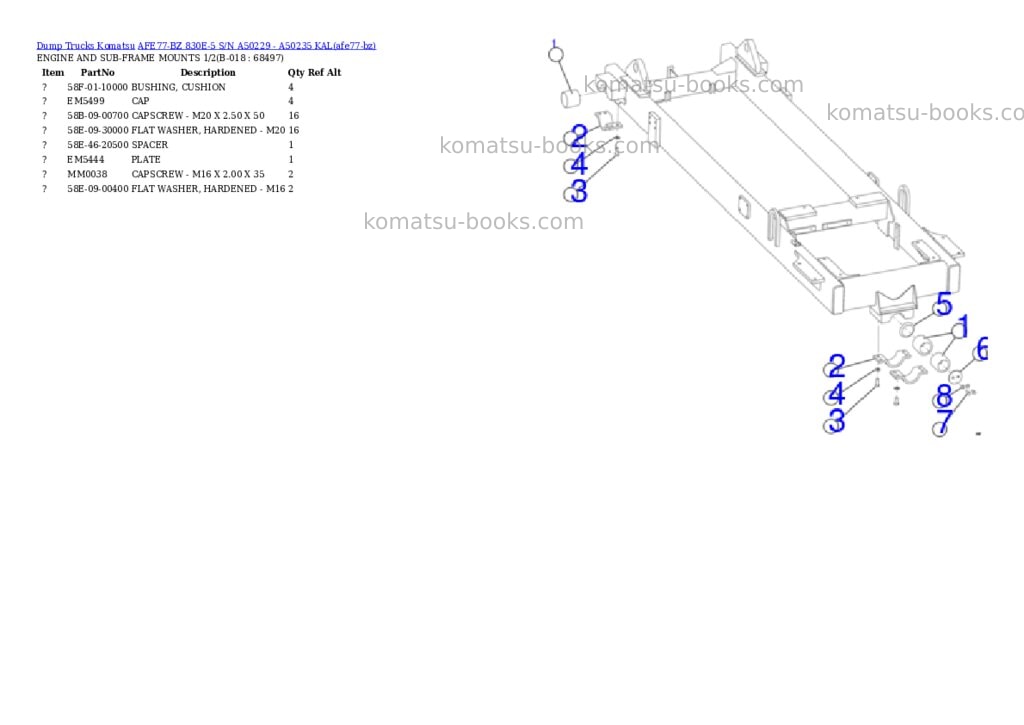 Komatsu AFE77-BZ 830E-5 S/N A50229 - A50235 KAL Parts catalog cover Page 9 Komatsu AFE77-BZ 830E-5 S/N A50229 - A50235 KAL Parts catalog cover Page 9