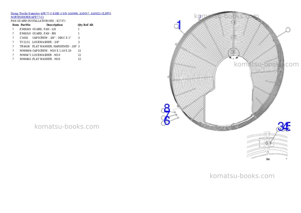 Komatsu afe77-c 830e-5 s/n a50006, a50017, a50025 cliffs northshore Parts catalog cover Komatsu afe77-c 830e-5 s/n a50006, a50017, a50025 cliffs northshore Parts catalog cover