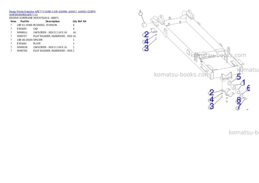 Komatsu afe77-c 830e-5 s/n a50006, a50017, a50025 cliffs northshore Parts catalog cover Page 7 Komatsu afe77-c 830e-5 s/n a50006, a50017, a50025 cliffs northshore Parts catalog cover Page 7