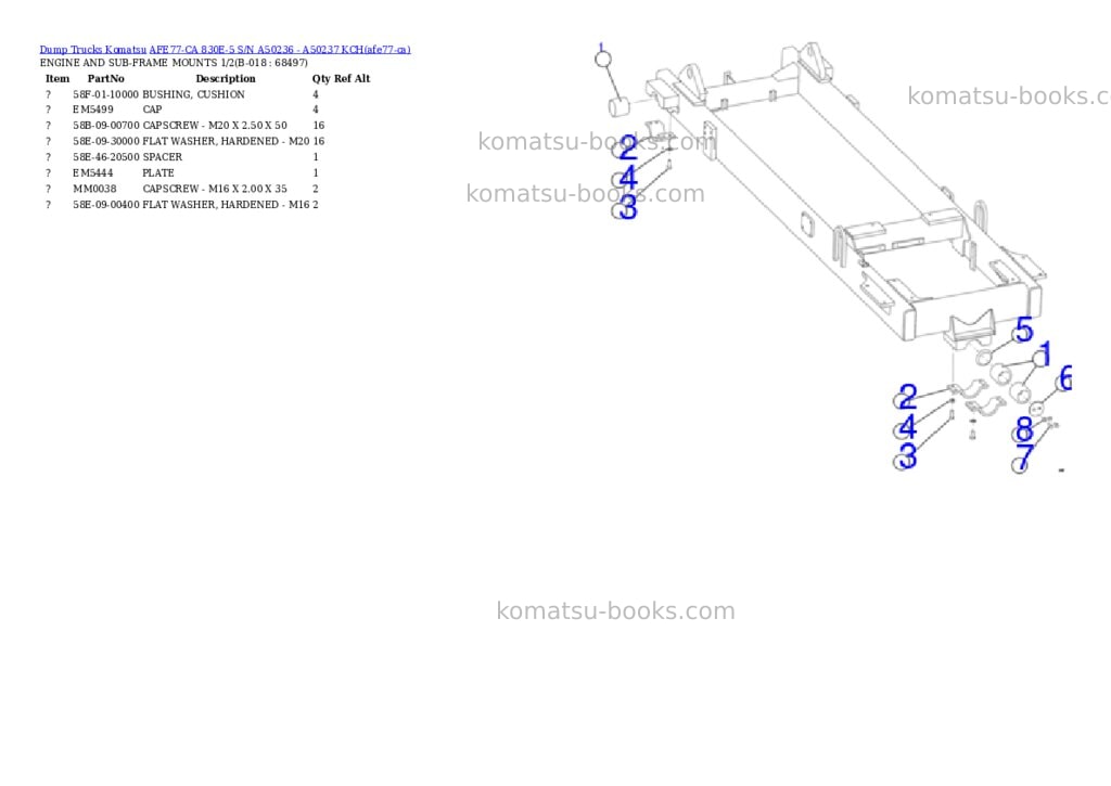 Komatsu AFE77-CA 830E-5 S/N A50236 - A50237 KCH Parts catalog cover Page 9 Komatsu AFE77-CA 830E-5 S/N A50236 - A50237 KCH Parts catalog cover Page 9