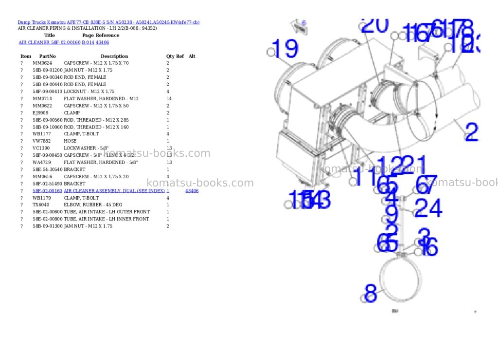 Komatsu AFE77-CB 830E-5 S/N A50238 - A50241,A50245 KW Parts catalog cover Page 4