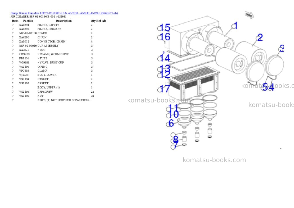 Komatsu AFE77-CB 830E-5 S/N A50238 - A50241,A50245 KW Parts catalog cover Page 7
