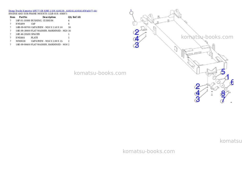 Komatsu AFE77-CB 830E-5 S/N A50238 - A50241,A50245 KW Parts catalog cover Page 9
