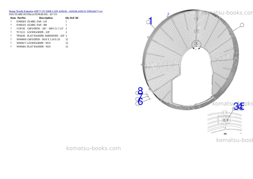 Komatsu AFE77-CC 830E-5 S/N A50242 - A50244,A50251 SMS Parts catalog cover Komatsu AFE77-CC 830E-5 S/N A50242 - A50244,A50251 SMS Parts catalog cover