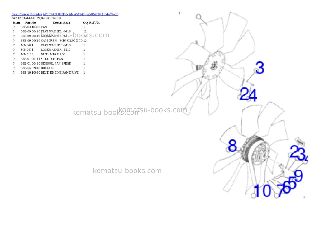 Komatsu AFE77-CD 830E-5 S/N A50246 - A50247 KCH Parts catalog cover Page 2