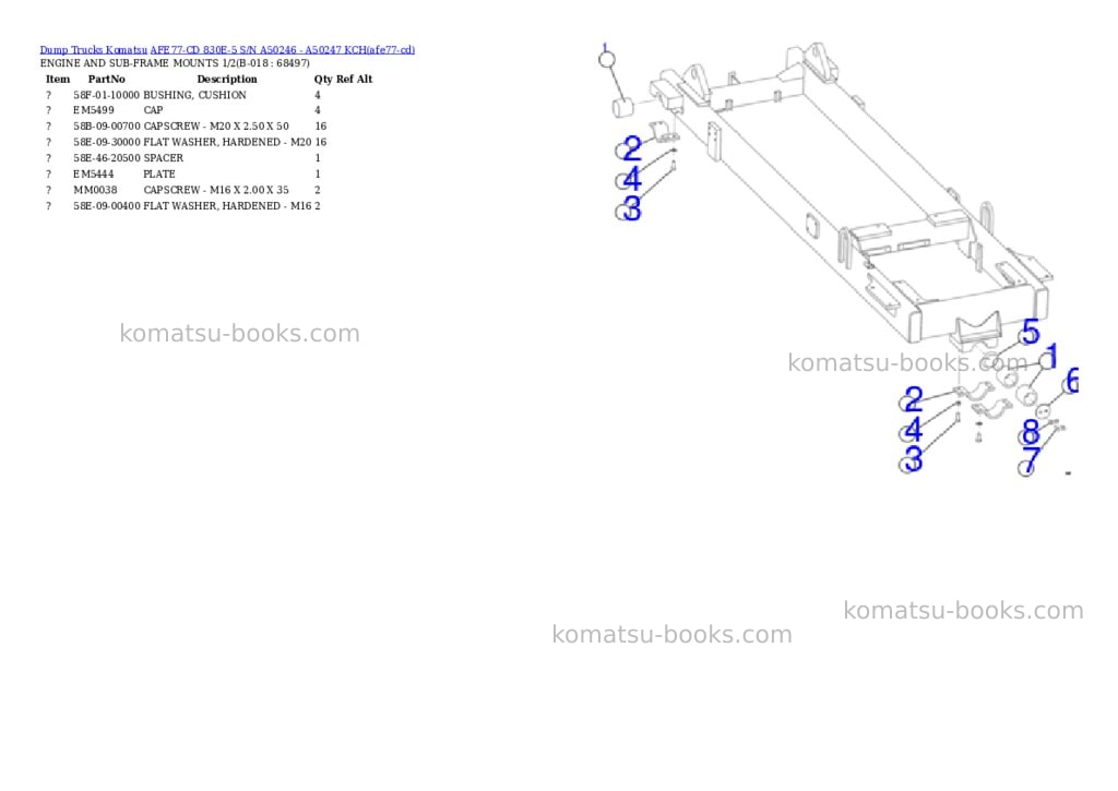 Komatsu AFE77-CD 830E-5 S/N A50246 - A50247 KCH Parts catalog cover Page 9