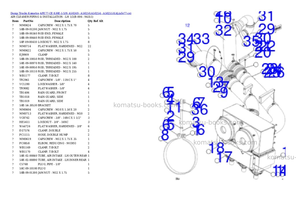 Komatsu AFE77-CE 830E-5 S/N A50249 - A50250,A50254 - A50255 KAL Parts catalog cover Page 3 Komatsu AFE77-CE 830E-5 S/N A50249 - A50250,A50254 - A50255 KAL Parts catalog cover Page 3